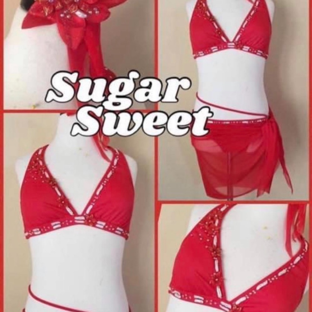 Red Beaded Bikini Set